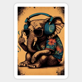 Psychedelic Elephant wearing headphones, sunglasses, and Hawaiian shirt Sticker